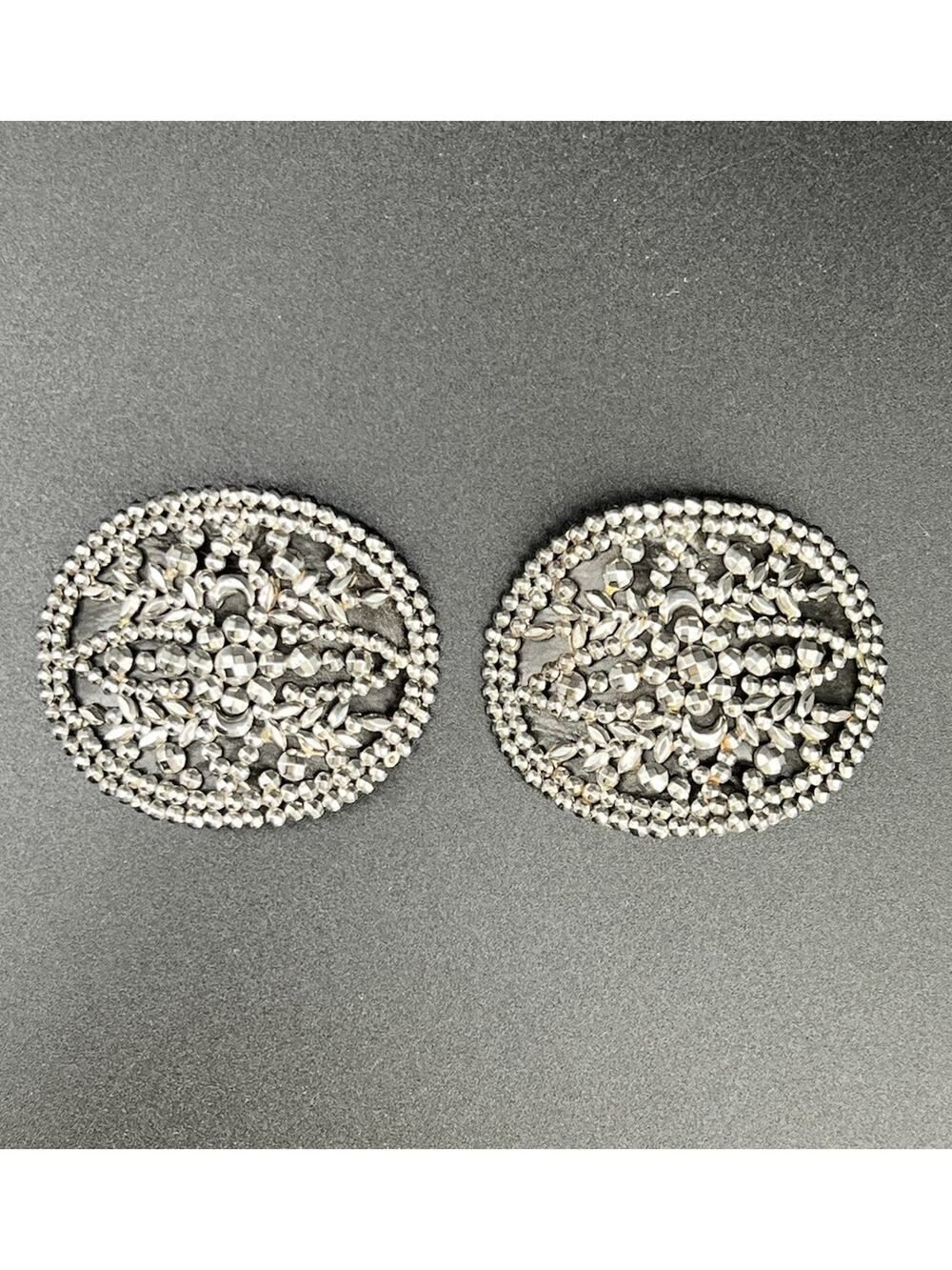 Vintage MG France Silver Tone Beaded Shoe Clips Pair French Couture Dress Clips